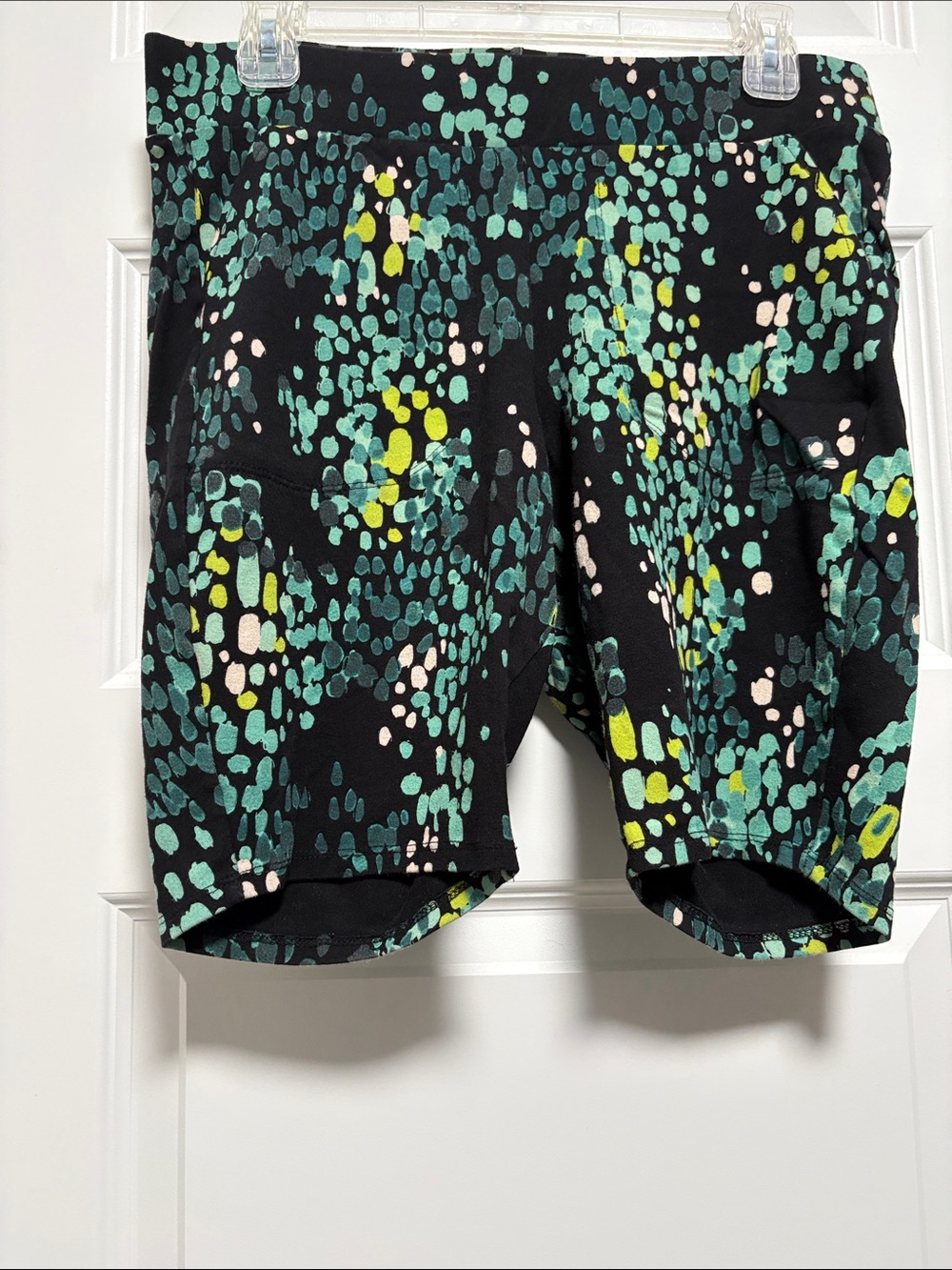 Torrid Black Active Shorts with Teal & Lime Spot Print